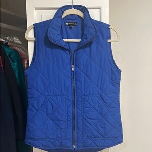 Valerie Bertinelli Blue Quilted Vest with Stand-Up Collar and Full-Length Zipper